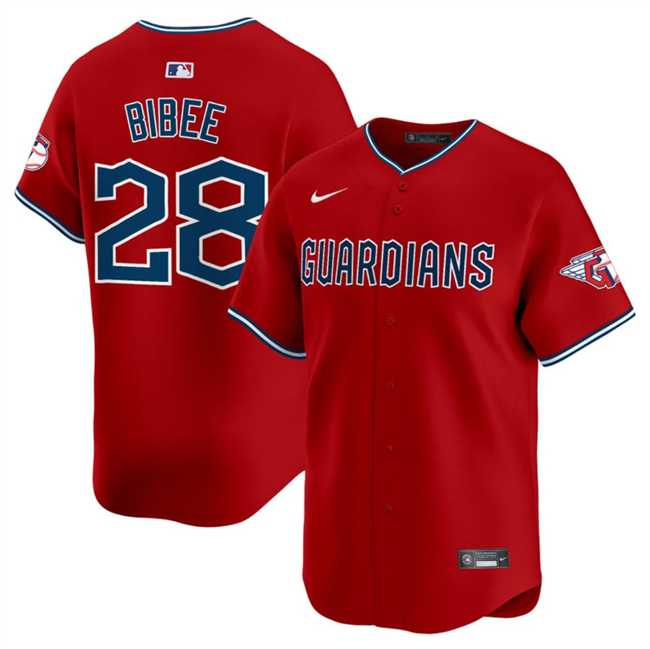 Mens Cleveland Guardians #28 Tanner Bibee Red Alternate Limited Stitched Jersey Dzhi